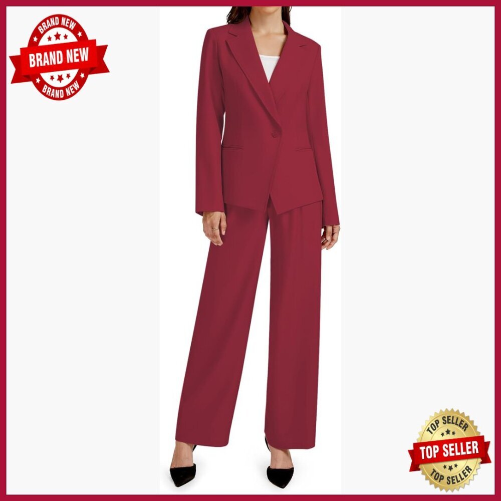 Wool Blend Blazer Pantsuit Set Regular Fit Business Casual Office Wear